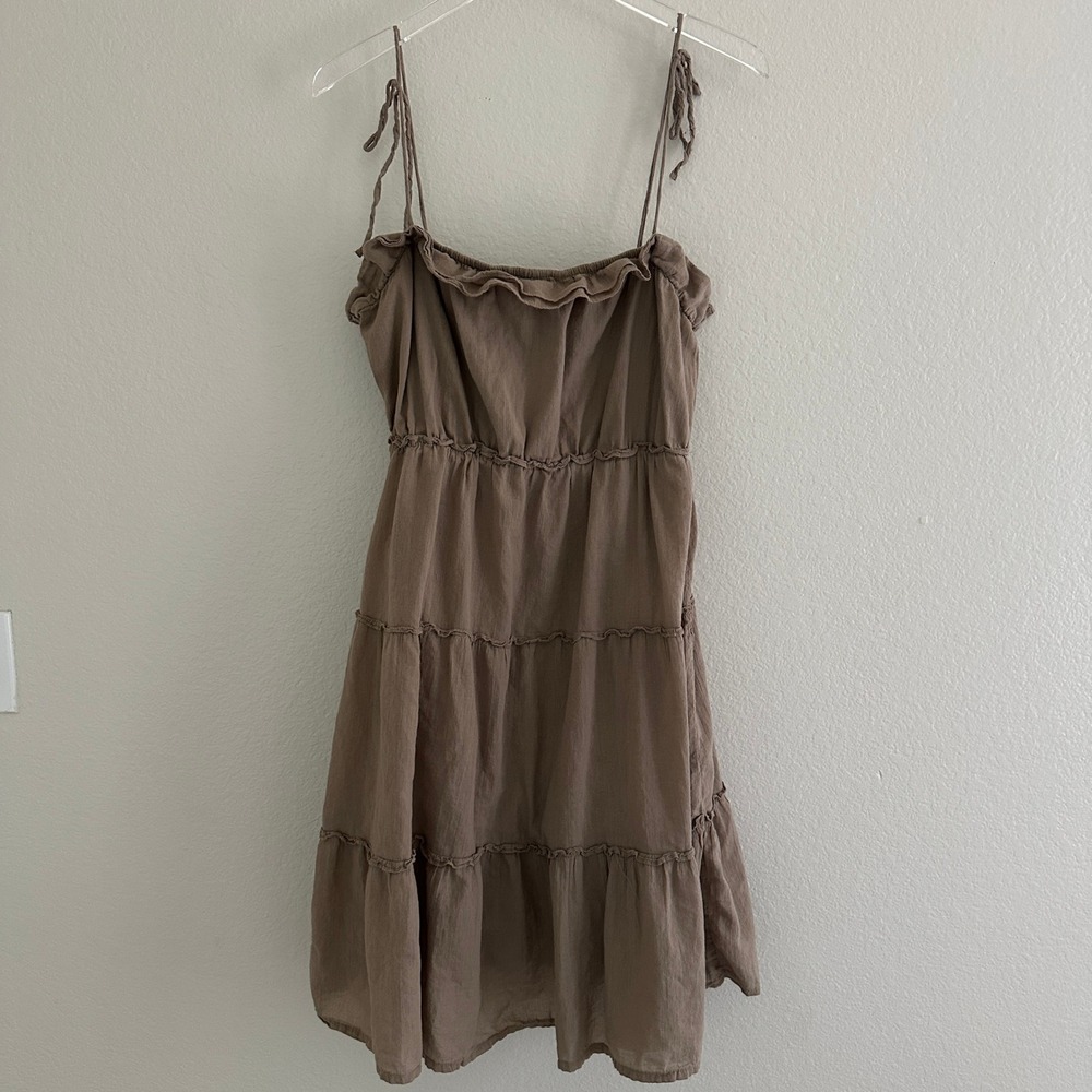 Old Navy Tiered Mini Dress Womens L Brown Cotton Tie Shoulder Ruffle Boho